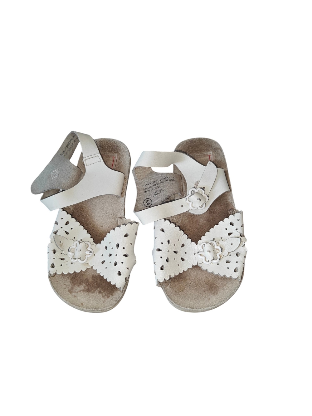 Vintage Playakool White Leather Floral Cutout Sandals with Straps Size 9.5c